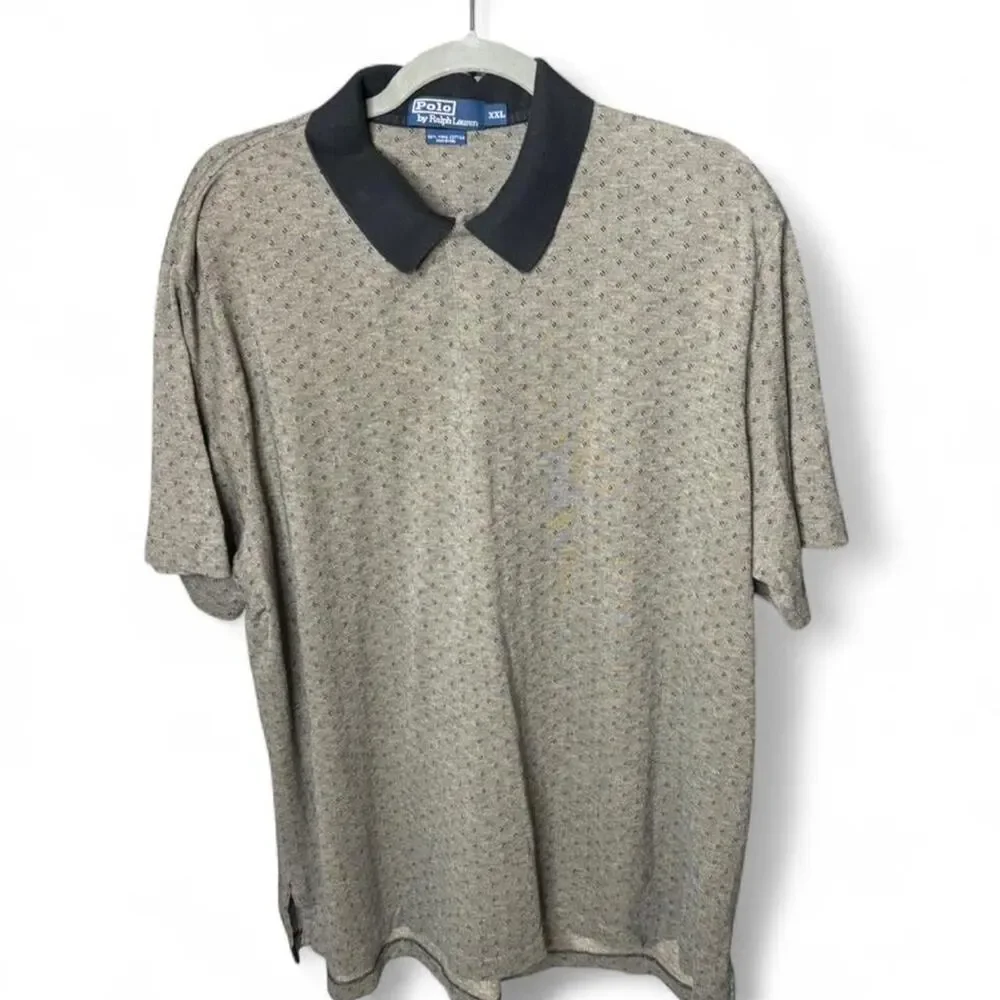 Polo Ralph Lauren XXL Pima Cotton Grey Geometric Micro Print Polo Shirt